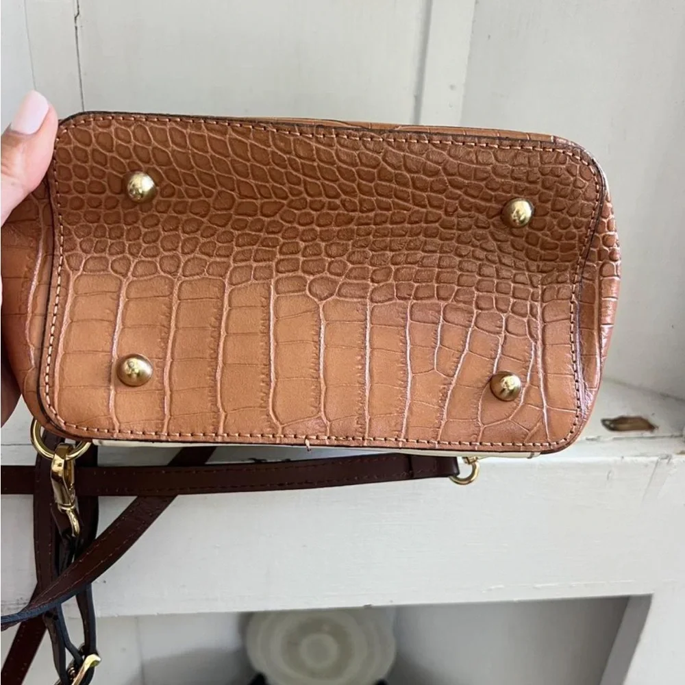 House of Harlow 1960 Cream and Brown Croc-Embossed Top Handle Backpack